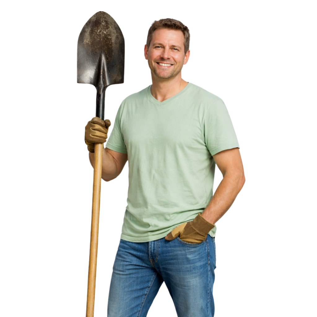 Man met schep in zijn hand