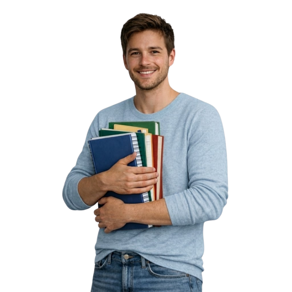 Man met schoolboeken