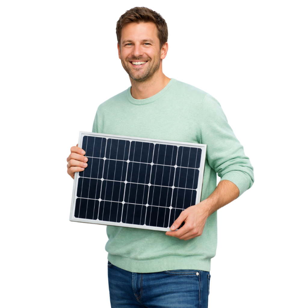 Man met zonnepaneel