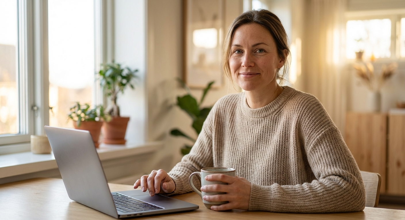 Dame met laptop aan tafel