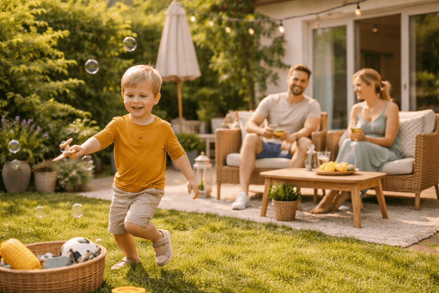 Spelen in de tuin met familie